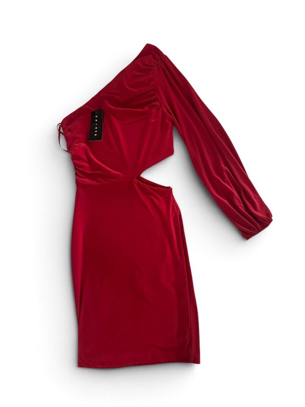 One-Shoulder Red Cutout Mini Dress with Draped Sleeve